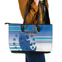 Cook Islands Va'a Race Leather Tote Bag Te Tatau Tattoos Sporty Style Light Blue Color LT03 - Polynesian Pride