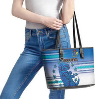 Cook Islands Va'a Race Leather Tote Bag Te Tatau Tattoos Sporty Style Light Blue Color LT03 - Polynesian Pride