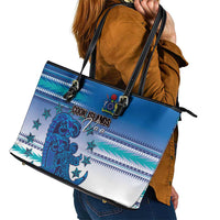 Cook Islands Va'a Race Leather Tote Bag Te Tatau Tattoos Sporty Style Light Blue Color LT03 - Polynesian Pride
