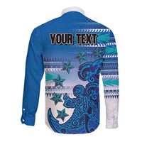 Personalised Cook Islands Va'a Race Long Sleeve Button Shirt Te Tatau Tattoos Sporty Style Light Blue Color LT03 - Polynesian Pride