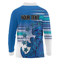 Personalised Cook Islands Va'a Race Long Sleeve Polo Shirt Te Tatau Tattoos Sporty Style Light Blue Color LT03 - Polynesian Pride