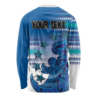 Personalised Cook Islands Va'a Race Long Sleeve Shirt Te Tatau Tattoos Sporty Style Light Blue Color LT03 - Polynesian Pride