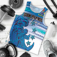 Personalised Cook Islands Va'a Race Men Tank Top Te Tatau Tattoos Sporty Style Light Blue Color LT03 - Polynesian Pride