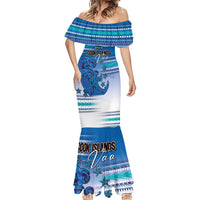 Personalised Cook Islands Va'a Race Mermaid Dress Te Tatau Tattoos Sporty Style Light Blue Color LT03 - Polynesian Pride