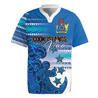 Personalised Cook Islands Va'a Race Rugby Jersey Te Tatau Tattoos Sporty Style Light Blue Color LT03 Blue - Polynesian Pride