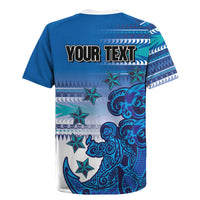 Personalised Cook Islands Va'a Race Rugby Jersey Te Tatau Tattoos Sporty Style Light Blue Color LT03 - Polynesian Pride