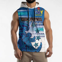 Personalised Cook Islands Va'a Race Sleeveless Hoodie Te Tatau Tattoos Sporty Style Light Blue Color LT03 - Polynesian Pride