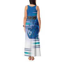 Personalised Cook Islands Va'a Race Tank Maxi Dress Te Tatau Tattoos Sporty Style Light Blue Color LT03 - Polynesian Pride