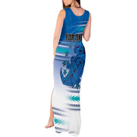 Personalised Cook Islands Va'a Race Tank Maxi Dress Te Tatau Tattoos Sporty Style Light Blue Color LT03 - Polynesian Pride