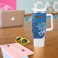Personalised Cook Islands Va'a Race Tumbler With Handle Te Tatau Tattoos Sporty Style Light Blue Color LT03 - Polynesian Pride