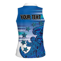 Personalised Cook Islands Va'a Race Women Sleeveless Polo Shirt Te Tatau Tattoos Sporty Style Light Blue Color LT03 - Polynesian Pride
