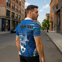 Personalised Cook Islands Va'a Race Zipper Polo Shirt Te Tatau Tattoos Sporty Style Light Blue Color LT03 - Polynesian Pride