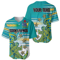 Personalised Cook Islands Va'a Race Baseball Jersey Te Tatau Tattoos Sporty Style Turquoise Color LT03 - Polynesian Pride