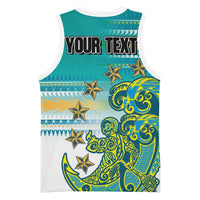Personalised Cook Islands Va'a Race Basketball Jersey Te Tatau Tattoos Sporty Style Turquoise Color LT03 - Polynesian Pride