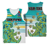 Personalised Cook Islands Va'a Race Basketball Jersey Te Tatau Tattoos Sporty Style Turquoise Color LT03 - Polynesian Pride