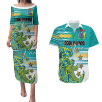 Personalised Cook Islands Va'a Race Couples Matching Puletasi and Hawaiian Shirt Te Tatau Tattoos Sporty Style Turquoise Color LT03 Turquoise - Polynesian Pride