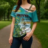 Personalised Cook Islands Va'a Race Cross Shoulder Shirt Te Tatau Tattoos Sporty Style Turquoise Color LT03 - Polynesian Pride