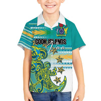 Personalised Cook Islands Va'a Race Family Matching Long Sleeve Bodycon Dress and Hawaiian Shirt Te Tatau Tattoos Sporty Style Turquoise Color LT03 Son's Shirt Turquoise - Polynesian Pride