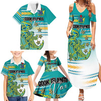 Personalised Cook Islands Va'a Race Family Matching Summer Maxi Dress and Hawaiian Shirt Te Tatau Tattoos Sporty Style Turquoise Color LT03 - Polynesian Pride