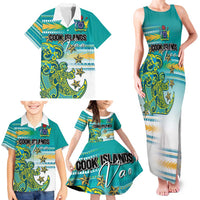 Personalised Cook Islands Va'a Race Family Matching Tank Maxi Dress and Hawaiian Shirt Te Tatau Tattoos Sporty Style Turquoise Color LT03 - Polynesian Pride