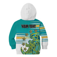 Personalised Cook Islands Va'a Race Kid Hoodie Te Tatau Tattoos Sporty Style Turquoise Color LT03 - Polynesian Pride