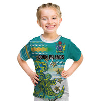 Personalised Cook Islands Va'a Race Kid T Shirt Te Tatau Tattoos Sporty Style Turquoise Color LT03 Turquoise - Polynesian Pride