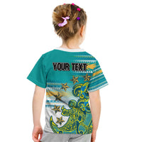 Personalised Cook Islands Va'a Race Kid T Shirt Te Tatau Tattoos Sporty Style Turquoise Color LT03 - Polynesian Pride