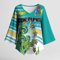 Personalised Cook Islands Va'a Race Kimono Sleeve Blouse Te Tatau Tattoos Sporty Style Turquoise Color LT03 Female Turquoise - Polynesian Pride
