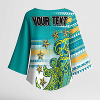 Personalised Cook Islands Va'a Race Kimono Sleeve Blouse Te Tatau Tattoos Sporty Style Turquoise Color LT03 - Polynesian Pride