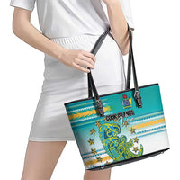 Cook Islands Va'a Race Leather Tote Bag Te Tatau Tattoos Sporty Style Turquoise Color LT03 - Polynesian Pride