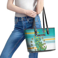 Cook Islands Va'a Race Leather Tote Bag Te Tatau Tattoos Sporty Style Turquoise Color LT03 - Polynesian Pride