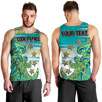Personalised Cook Islands Va'a Race Men Tank Top Te Tatau Tattoos Sporty Style Turquoise Color LT03 - Polynesian Pride