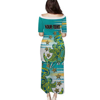 Personalised Cook Islands Va'a Race Puletasi Te Tatau Tattoos Sporty Style Turquoise Color LT03 - Polynesian Pride