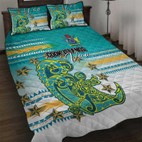Cook Islands Va'a Race Quilt Bed Set Te Tatau Tattoos Sporty Style Turquoise Color LT03 Turquoise - Polynesian Pride