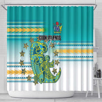 Cook Islands Va'a Race Shower Curtain Te Tatau Tattoos Sporty Style Turquoise Color LT03 - Polynesian Pride
