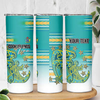 Personalised Cook Islands Va'a Race Skinny Tumbler Te Tatau Tattoos Sporty Style Turquoise Color LT03 - Polynesian Pride