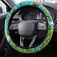 Cook Islands Va'a Race Steering Wheel Cover Te Tatau Tattoos Sporty Style Turquoise Color LT03 - Polynesian Pride