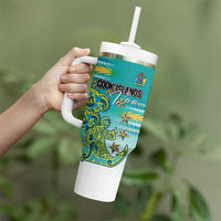 Personalised Cook Islands Va'a Race Tumbler With Handle Te Tatau Tattoos Sporty Style Turquoise Color LT03 - Polynesian Pride