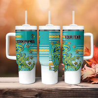 Personalised Cook Islands Va'a Race Tumbler With Handle Te Tatau Tattoos Sporty Style Turquoise Color LT03 - Polynesian Pride