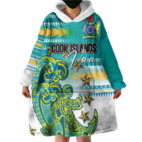 Personalised Cook Islands Va'a Race Wearable Blanket Hoodie Te Tatau Tattoos Sporty Style Turquoise Color LT03 - Polynesian Pride