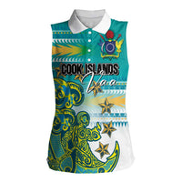 Personalised Cook Islands Va'a Race Women Sleeveless Polo Shirt Te Tatau Tattoos Sporty Style Turquoise Color LT03 Female Turquoise - Polynesian Pride