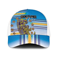 Cook Islands Va'a Race Baseball Net Cap Te Tatau Tattoos Sporty Style Glory Blue Color - Polynesian Pride