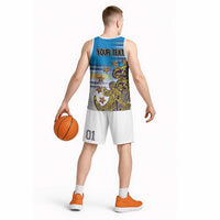 Personalised Cook Islands Va'a Race Basketball Jersey Te Tatau Tattoos Sporty Style Glory Blue Color LT03 - Polynesian Pride