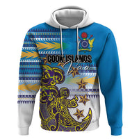 Personalised Cook Islands Va'a Race Hoodie Te Tatau Tattoos Sporty Style Glory Blue Color LT03 Pullover Hoodie Blue - Polynesian Pride