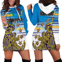 Personalised Cook Islands Va'a Race Hoodie Dress Te Tatau Tattoos Sporty Style Glory Blue Color LT03 - Polynesian Pride