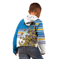 Personalised Cook Islands Va'a Race Kid Hoodie Te Tatau Tattoos Sporty Style Glory Blue Color LT03 - Polynesian Pride