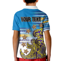 Personalised Cook Islands Va'a Race Kid Polo Shirt Te Tatau Tattoos Sporty Style Glory Blue Color LT03 - Polynesian Pride