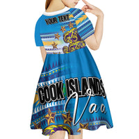 Personalised Cook Islands Va'a Race Kid Short Sleeve Dress Te Tatau Tattoos Sporty Style Glory Blue Color LT03 - Polynesian Pride