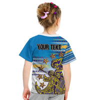 Personalised Cook Islands Va'a Race Kid T Shirt Te Tatau Tattoos Sporty Style Glory Blue Color LT03 - Polynesian Pride