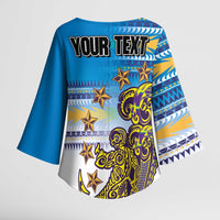 Personalised Cook Islands Va'a Race Kimono Sleeve Blouse Te Tatau Tattoos Sporty Style Glory Blue Color LT03 - Polynesian Pride